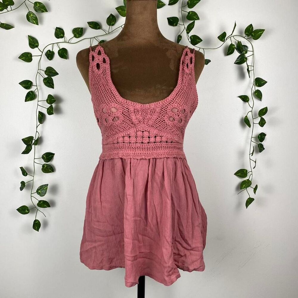 crochet boho babydoll top cami floral lace detailing 100% cotton fairy cottage